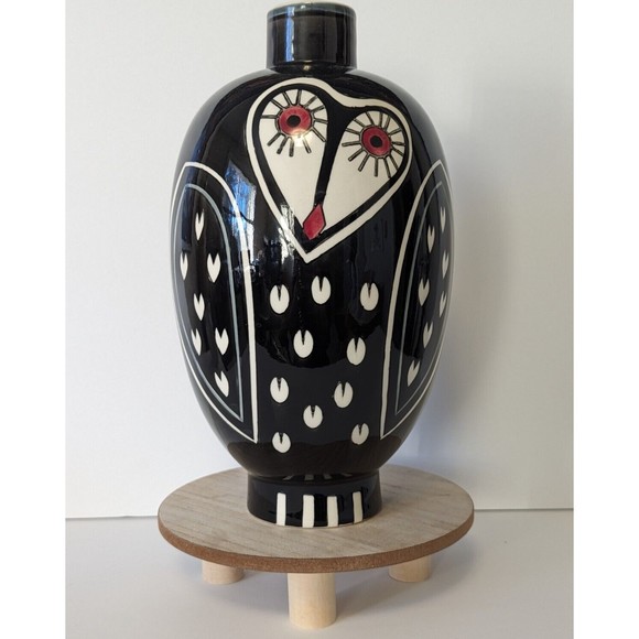 West Elm Other - West Elm Vase Black Fairy Tale Folk Whimsical Owl Bird Art Modern 12"